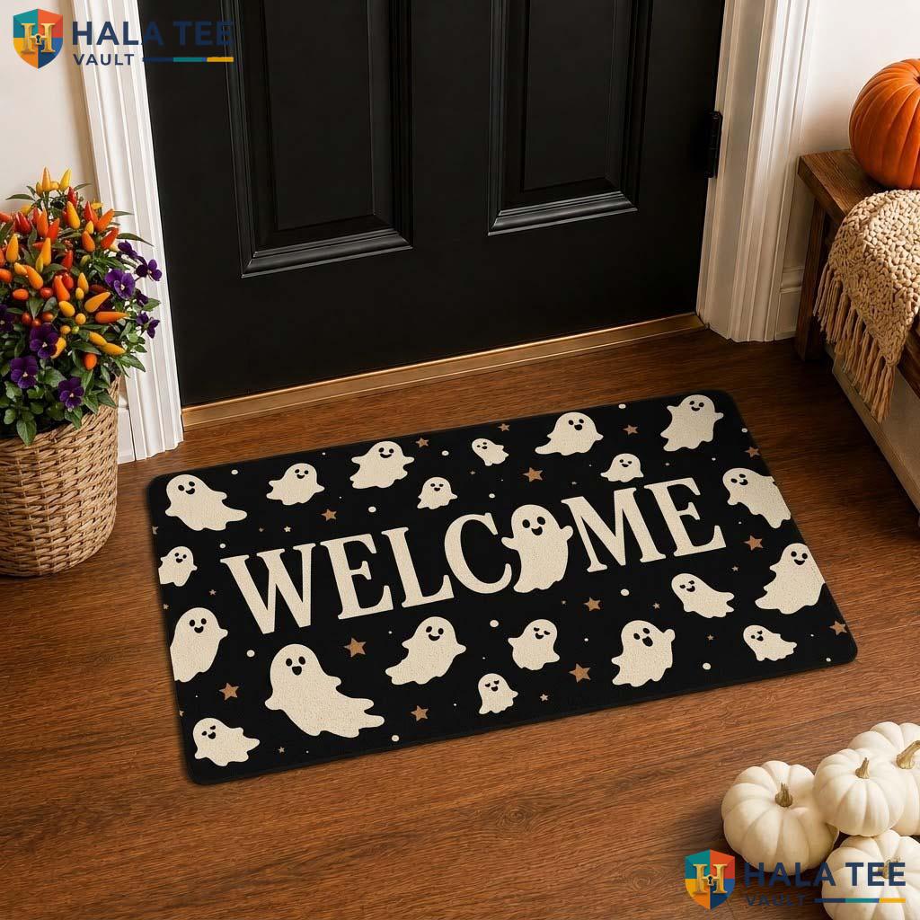 Pet Friendly Halloween Doormat Playful Ghost Front door mat Entryway Decor