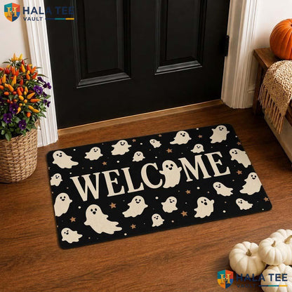 Pet Friendly Halloween Doormat Playful Ghost Front door mat Entryway Decor
