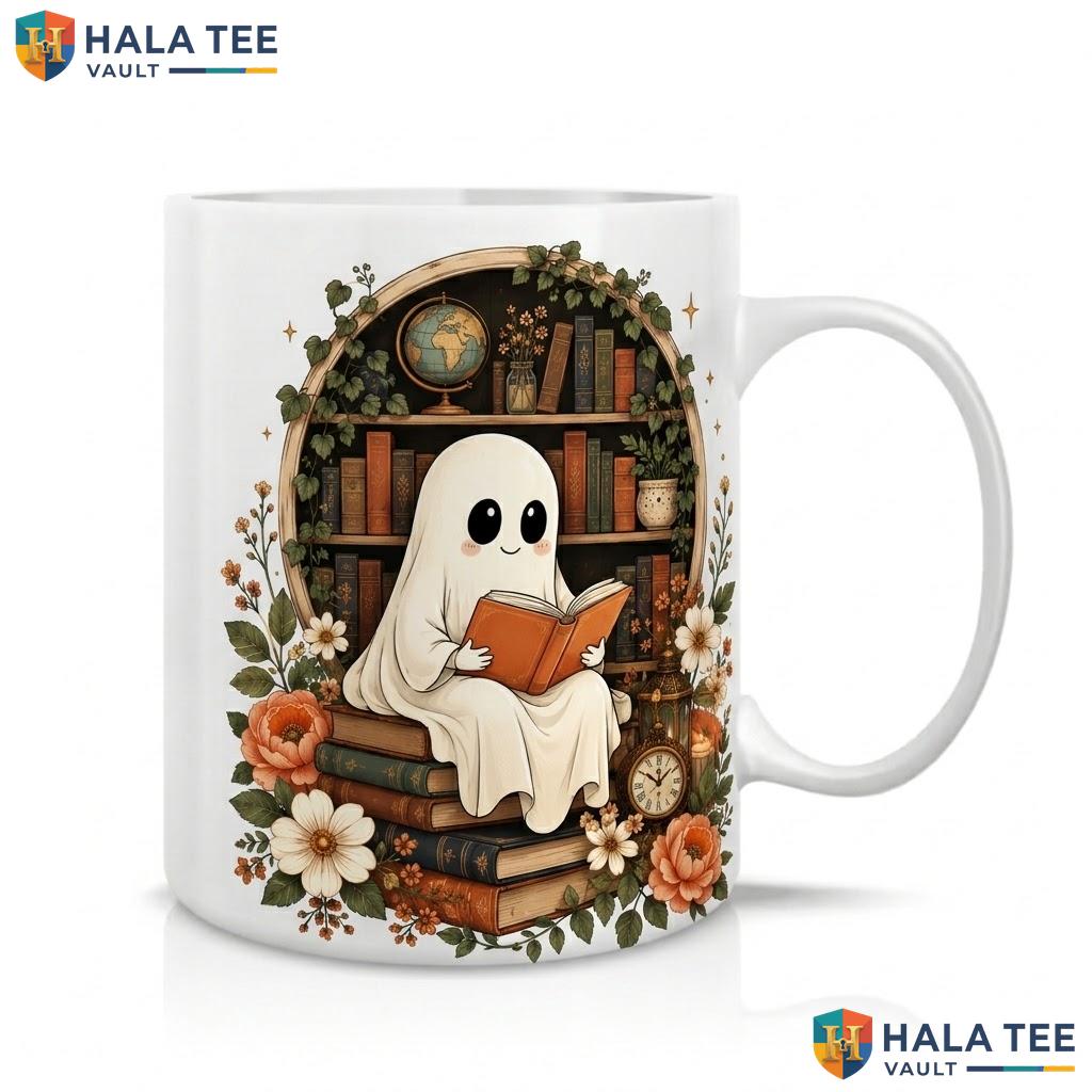 Phantom Reader Halloween Mug Spooky Librarian Book Lover Ceramic Coffee Adult