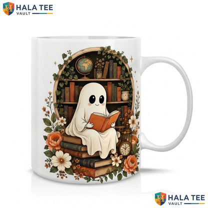 Phantom Reader Halloween Mug Spooky Librarian Book Lover Ceramic Coffee Adult