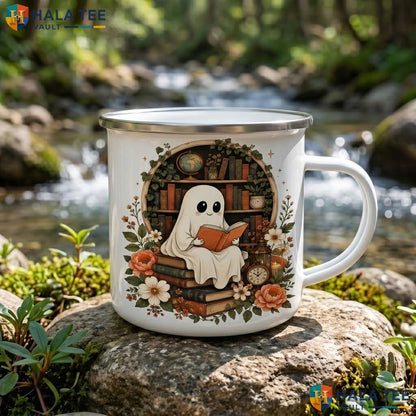 Phantom Reader Halloween Mug Spooky Librarian Book Lover Ceramic Coffee Camping Mug