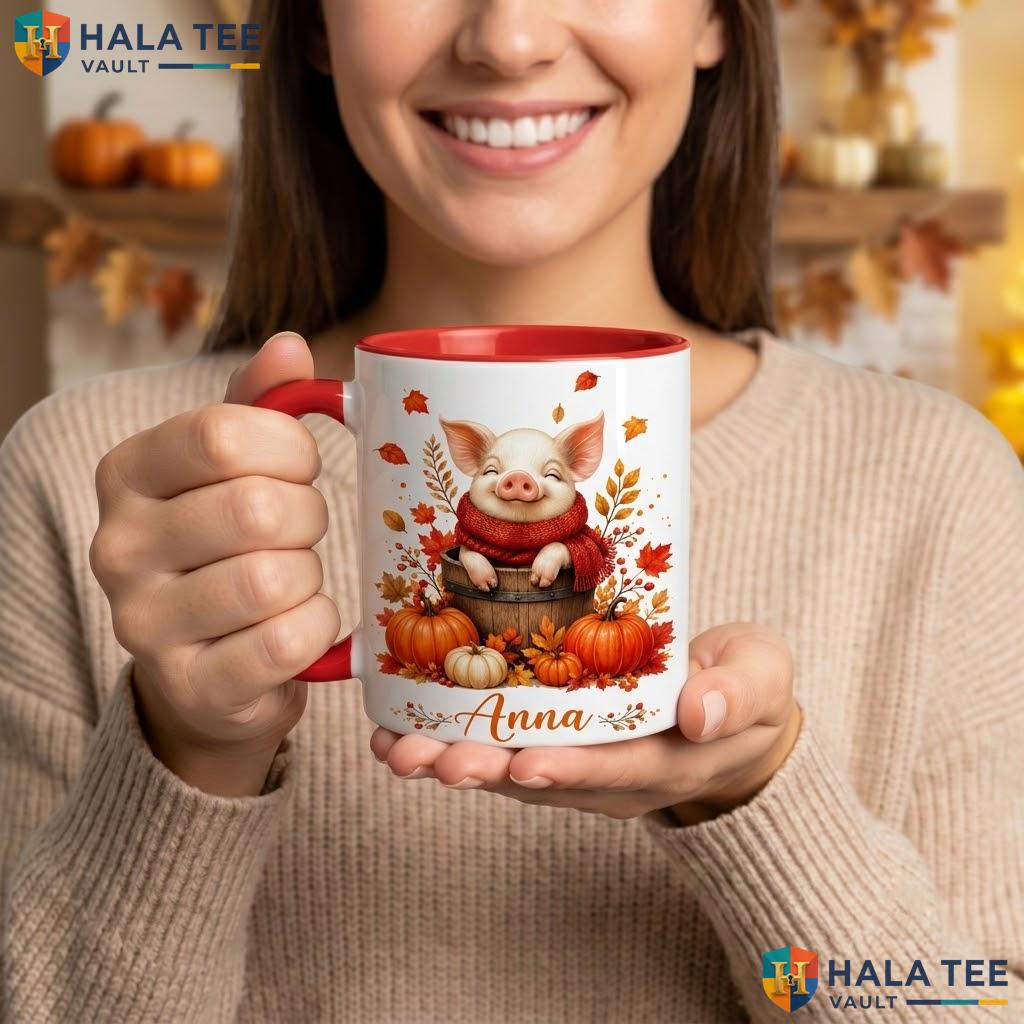 Piggy Fall Ghost Thanksgiving Mug Personalized Autumn Ceramic Coffee Cup
