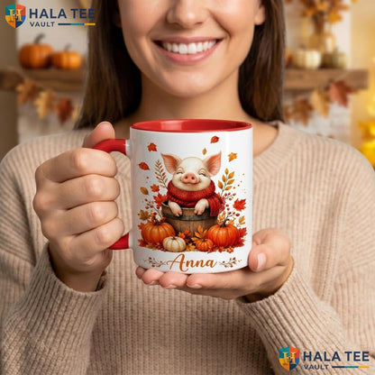 Piggy Fall Ghost Thanksgiving Mug Personalized Autumn Ceramic Coffee Cup