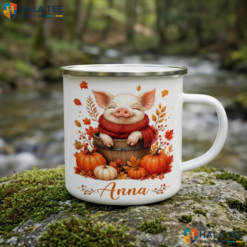 Piggy Fall Ghost Thanksgiving Mug Personalized Autumn Ceramic Coffee Camping Mug