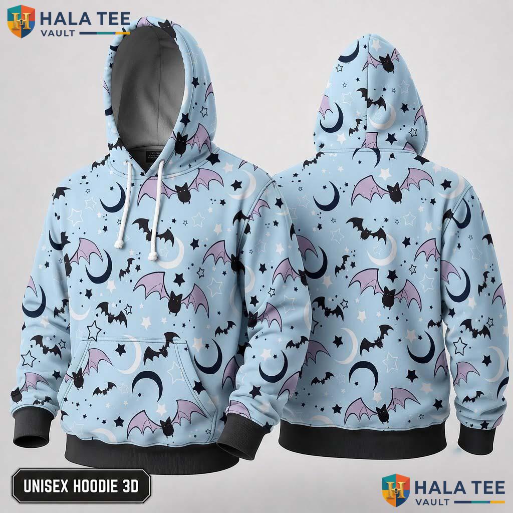 Pink Bat Moon 3D Hoodie Cute Graphic Halloween Festivity Sweatshirt