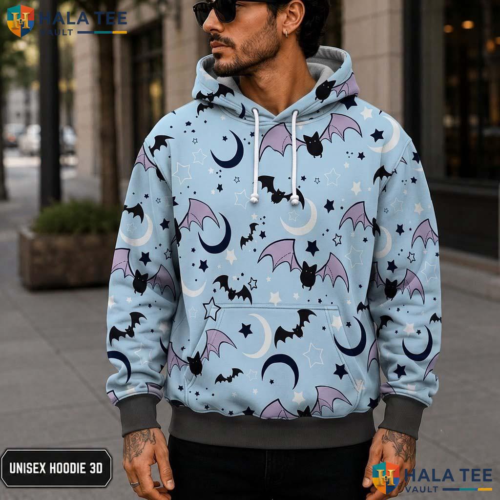 Pink Bat Moon 3D Printed Hoodie Cute Graphic Halloween Festivity Sweatshirt