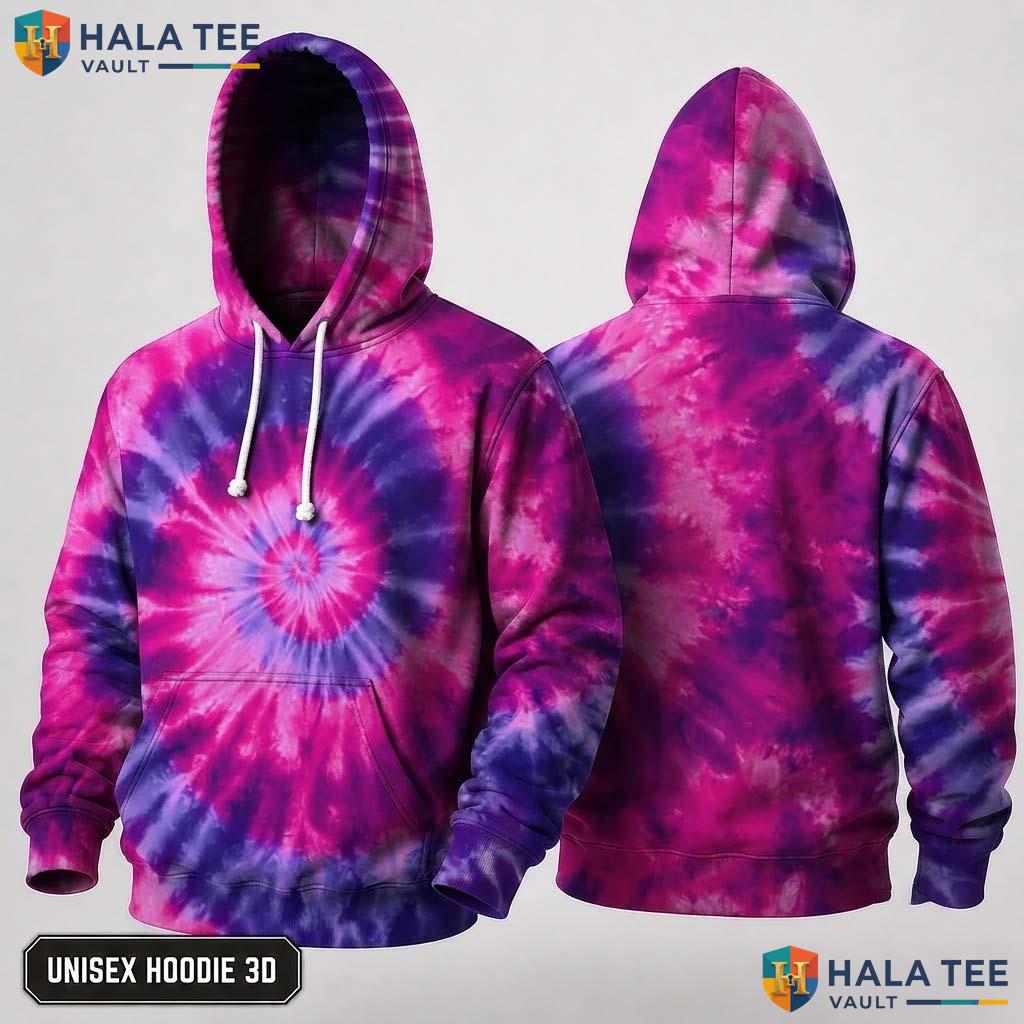 Pink Blue Tie Dye Hoodie Mens Unisex Rainbow Graphic Art Pullover Top