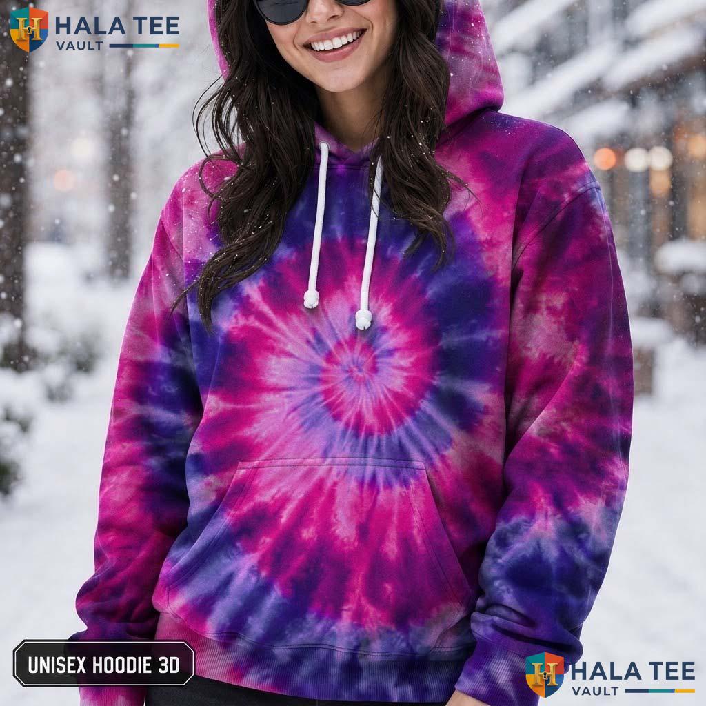 Pink Blue Tie Dye Hoodie Mens Unisex Rainbow Graphic Art Pullover Top AOP Hoodie