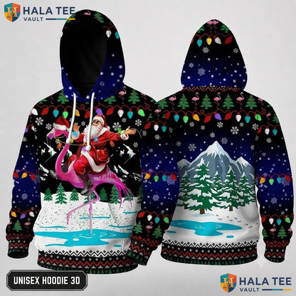 Pink Flamingo Santa Claus Christmas 3D Hoodie Funny Festive Top