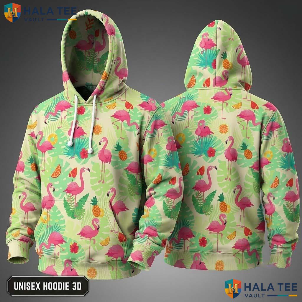 Pink Flamingo Tropical Leaf 3D Hoodie Vintage Colorful Graphic Apparel