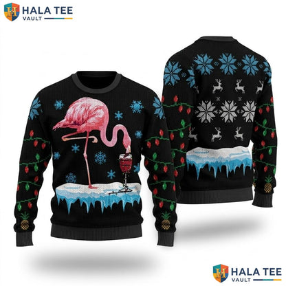 Pink Flamingo Wine Lover Ugly Christmas Sweater Cute Party Outfit
