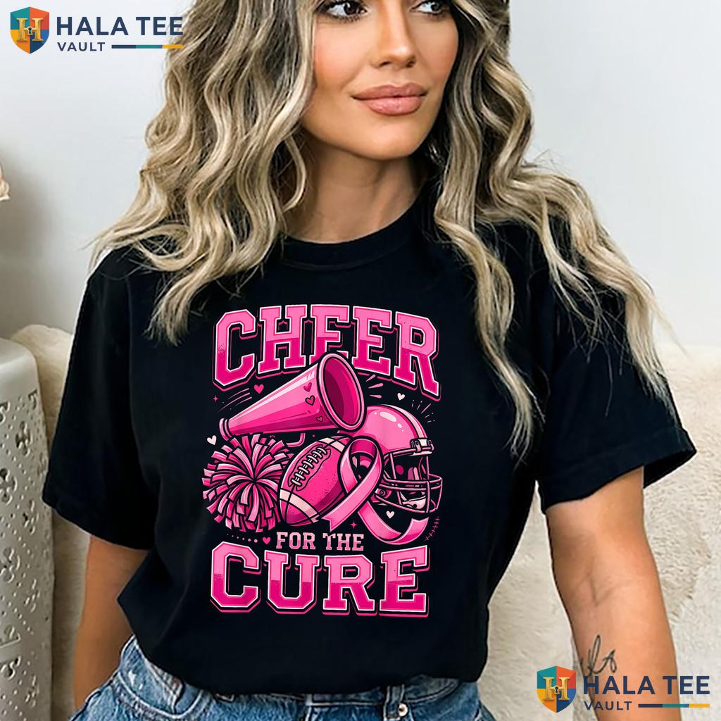 Pink Football Breast Cancer T-Shirt Cheer For The Cure Awareness Adult