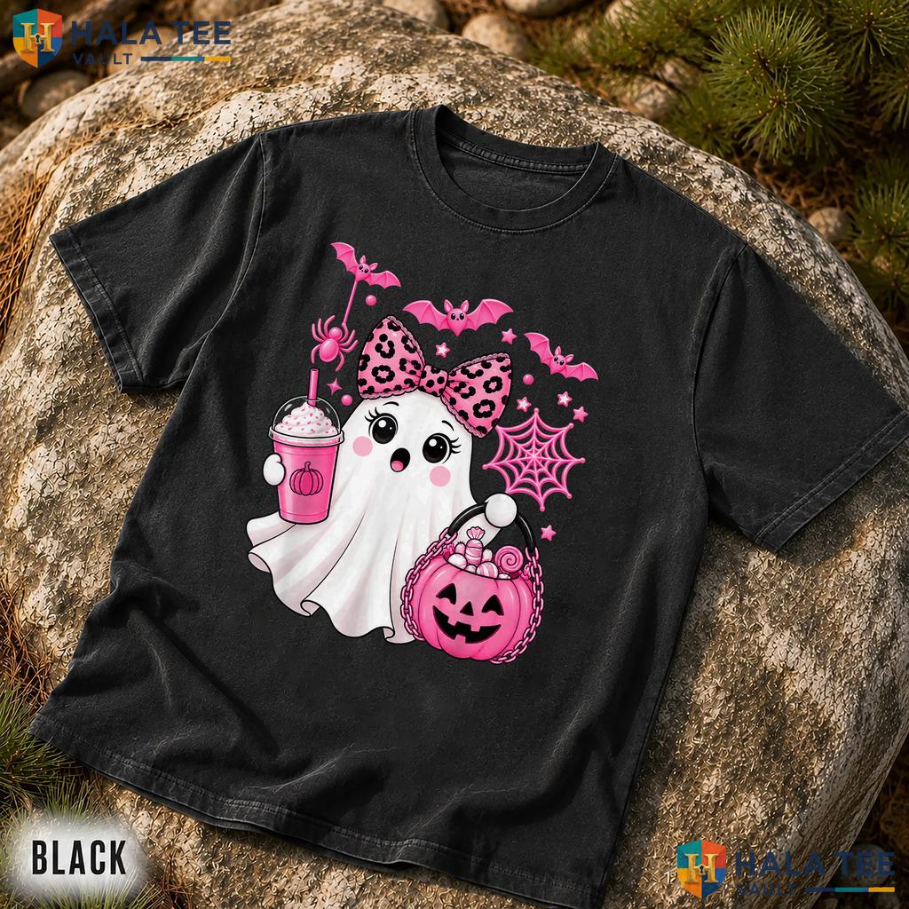 Pink Halloween Ghost Pumpkin Garment-Dyed T-Shirt Spooky Women Girls