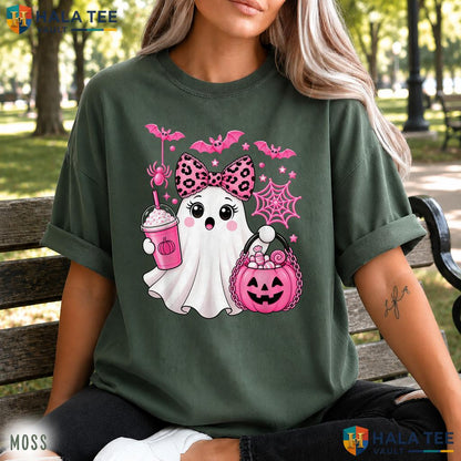 Pink Halloween Ghost Pumpkin Comfort Colors Shirt Spooky Women Girls