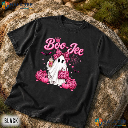 Pink Leopard Ghost Coffee Comfort Colors Shirt Halloween Boo JEE