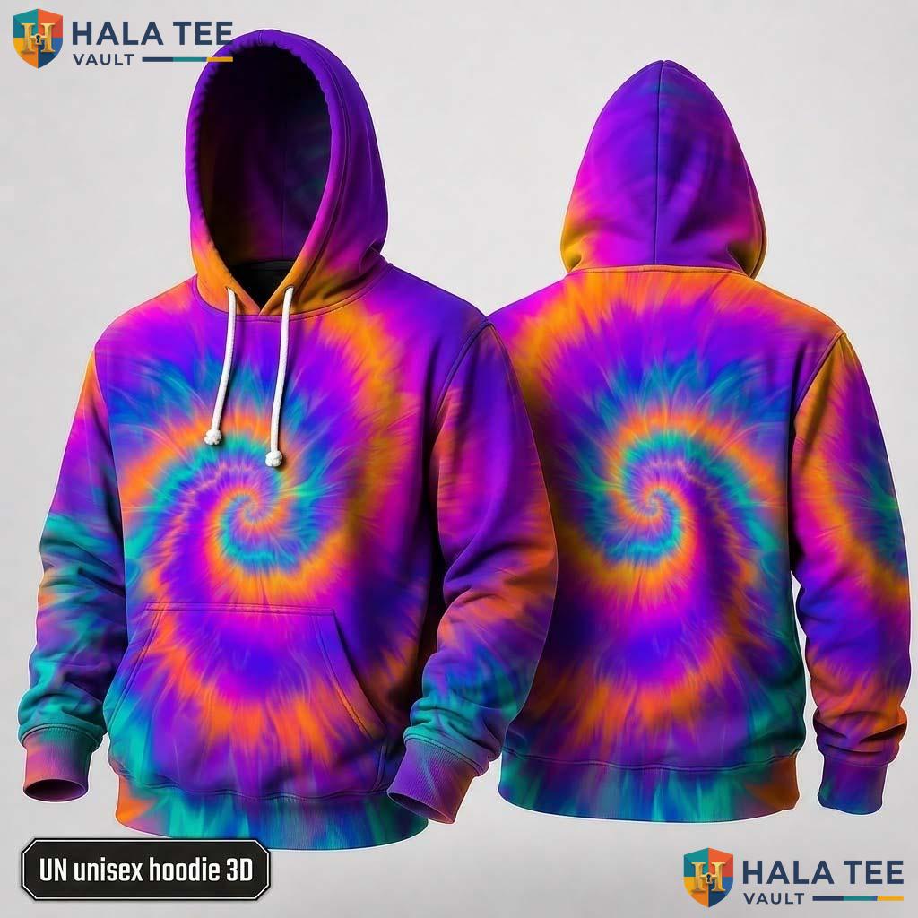 Pink Orange Purple Tie Dye Mens Unisex Rainbow Graphic Pullover Hoodie