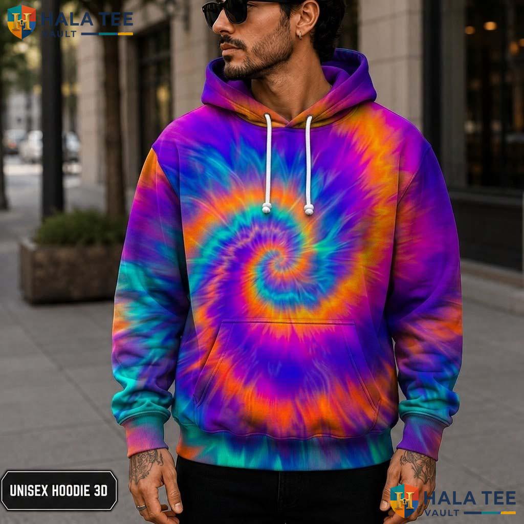 Pink Orange Purple Tie Dye Mens Unisex Rainbow Graphic Pullover Hoodie 3D Printed Hoodie