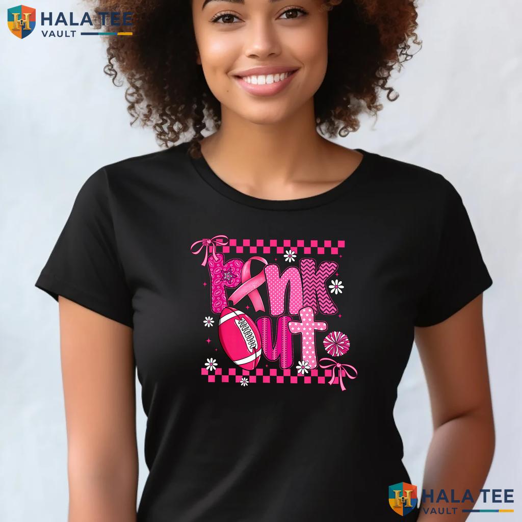 Pink Out Football Bow Shirt Breast Cancer Womens Coquette Apparel