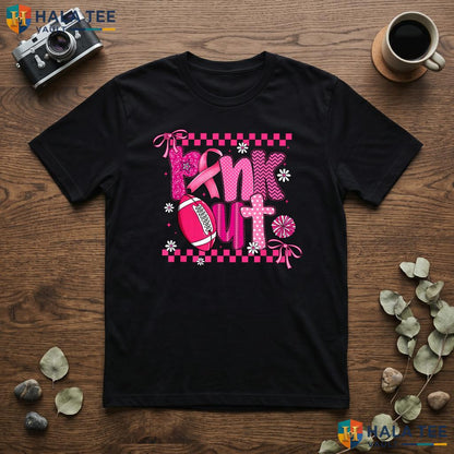 Pink Out Football Bow Shirt Breast Cancer Womens Coquette Apparel Adult