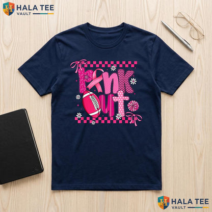 Pink Out Football Bow Shirt Breast Cancer Womens Coquette Apparel Adult