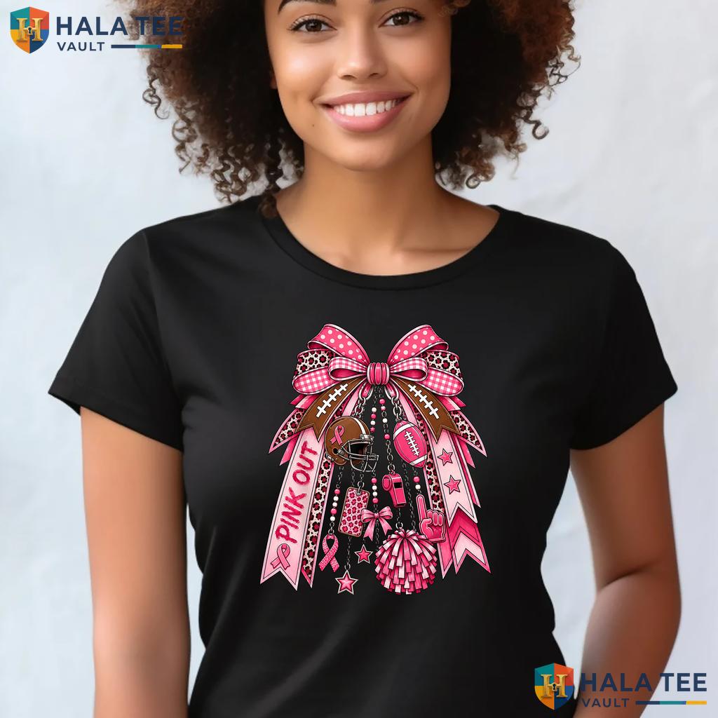 Pink Out Football Breast Tee Cancer Awareness Womens Moms Apparel