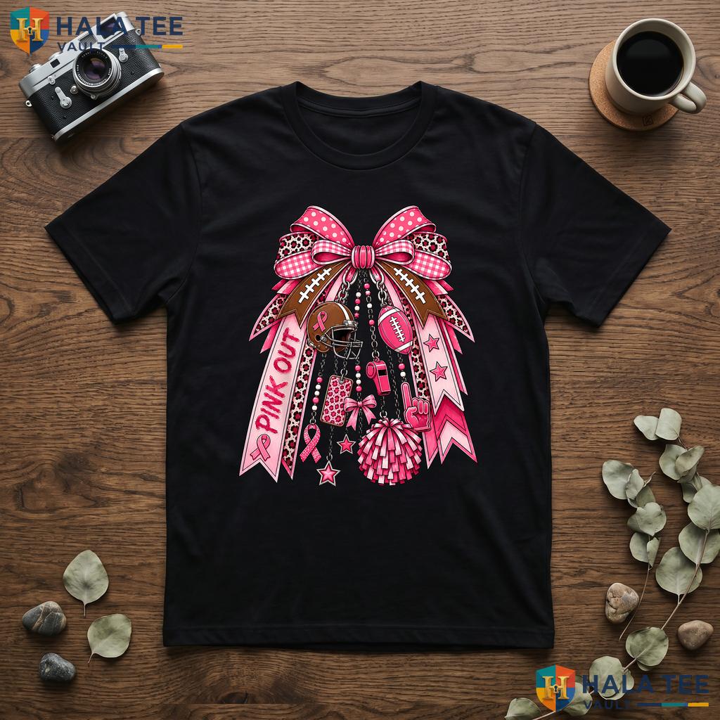 Pink Out Football Breast Tee Cancer Awareness Womens Moms Apparel Adult