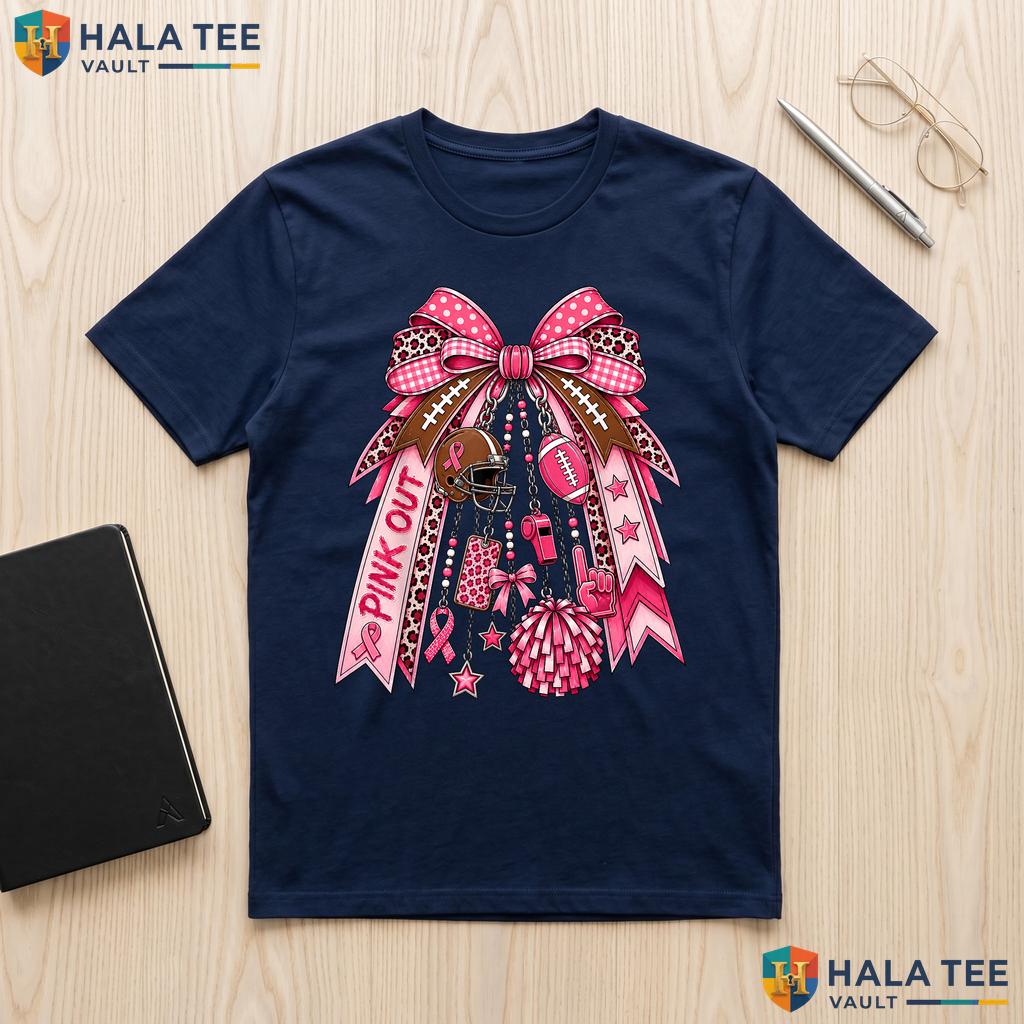 Pink Out Football Breast Tee Cancer Awareness Womens Moms Apparel Adult