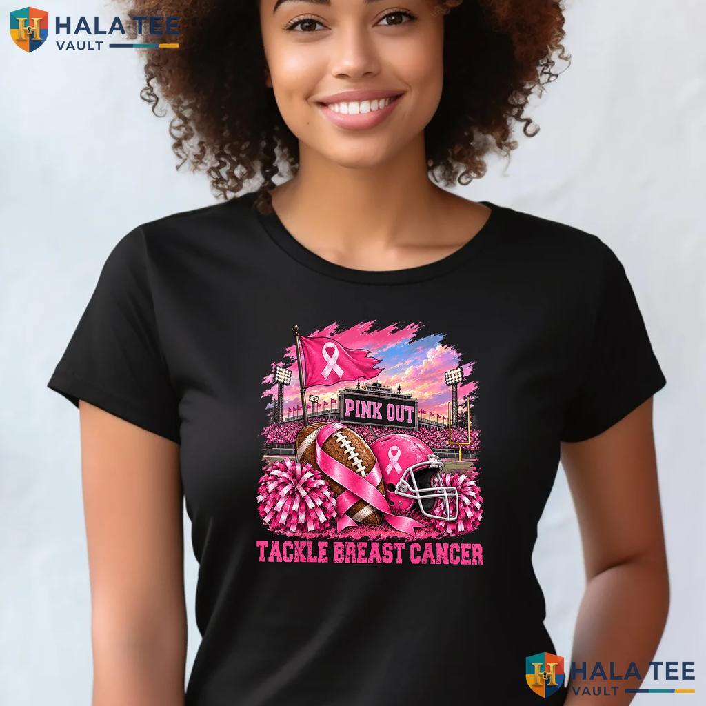 Pink Out Tackle Football TShirt Breast Cancer Awareness Mom Kids Top