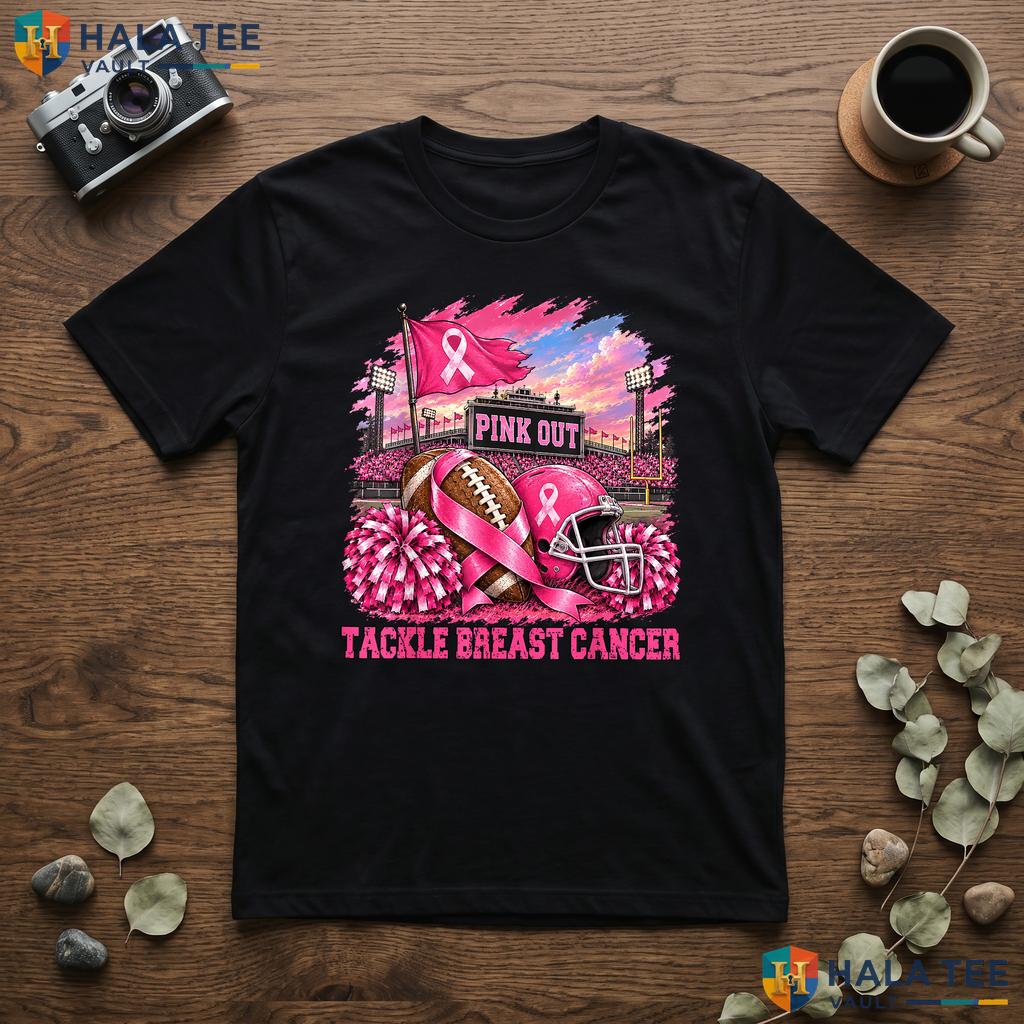 Pink Out Tackle Football TShirt Breast Cancer Awareness Mom Kids Top Adult
