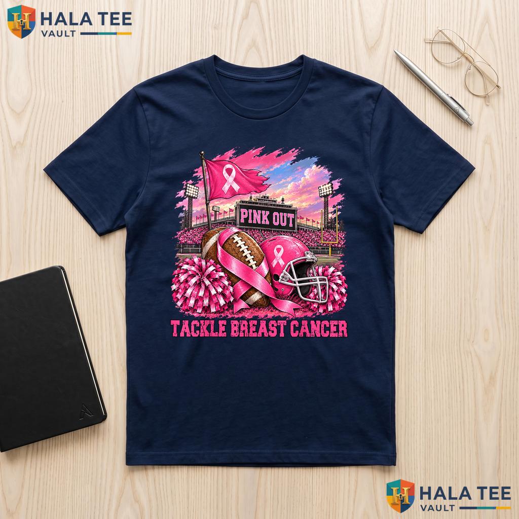 Pink Out Tackle Football TShirt Breast Cancer Awareness Mom Kids Top Adult
