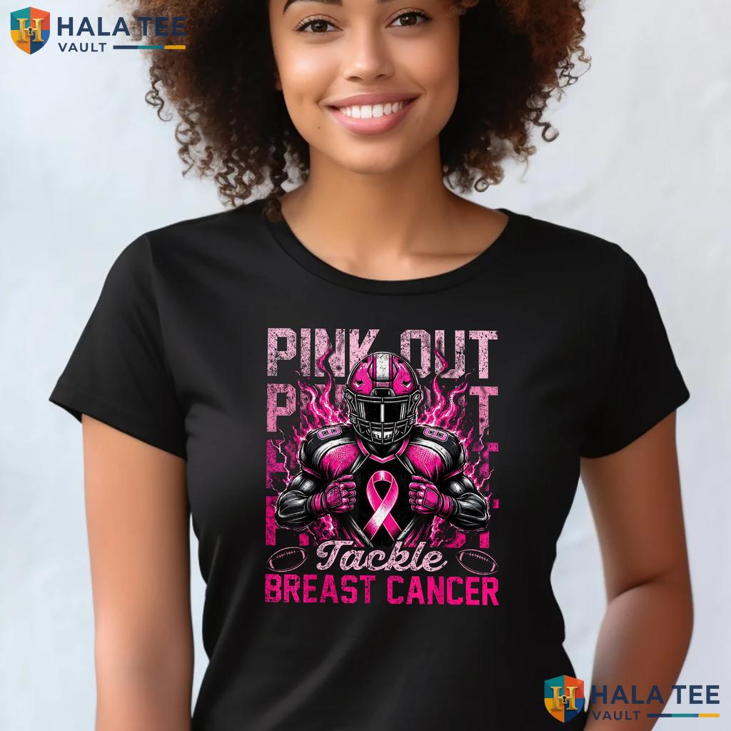 Pink Out Tackle Shirts Mens T-Shirt Breast Cancer Awareness Football
