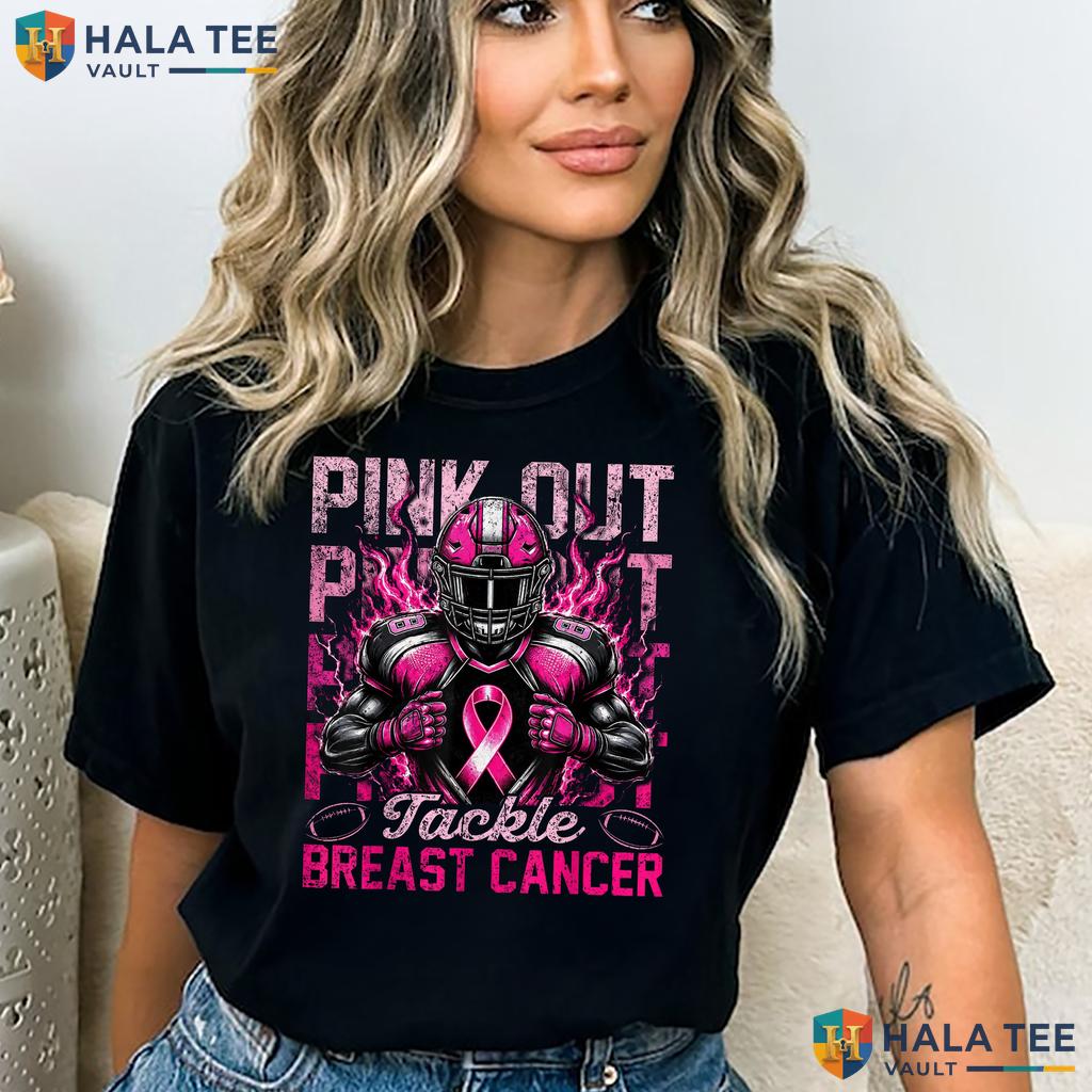 Pink Out Tackle Shirts Mens T-Shirt Breast Cancer Awareness Football Adult