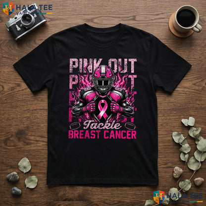 Pink Out Tackle Shirts Mens T-Shirt Breast Cancer Awareness Football Adult