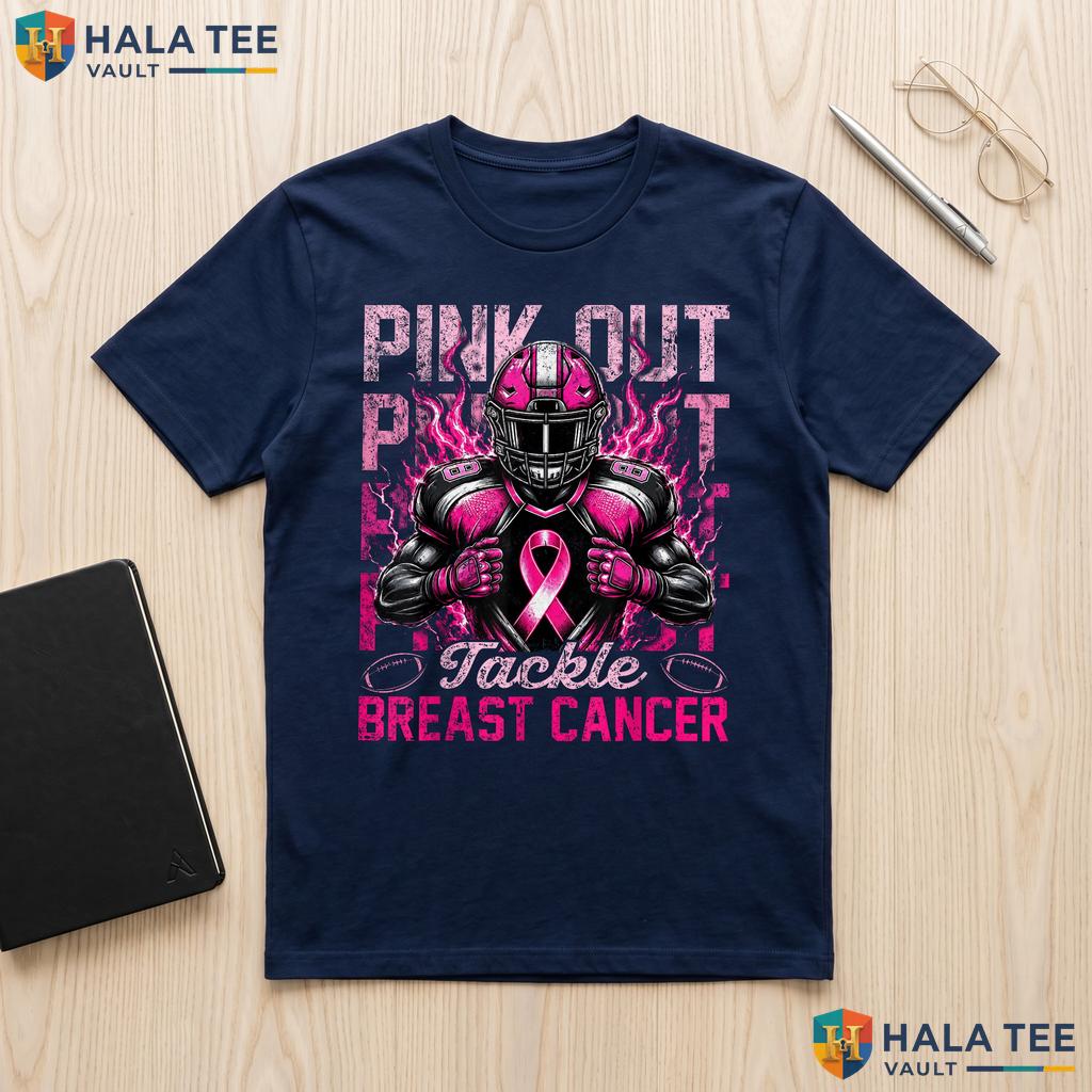 Pink Out Tackle Shirts Mens T-Shirt Breast Cancer Awareness Football Adult