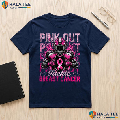 Pink Out Tackle Shirts Mens T-Shirt Breast Cancer Awareness Football Adult