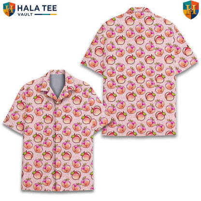 Pink Peach Hawaiian Shirt Mens Short Sleeve Button Down Casual Beachwear