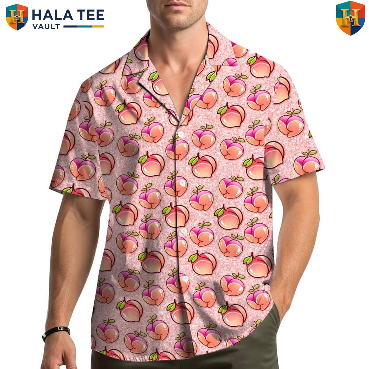 Pink Peach Aloha Shirt Mens Short Sleeve Button Down Casual Beachwear