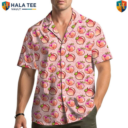 Pink Peach Aloha Shirt Mens Short Sleeve Button Down Casual Beachwear