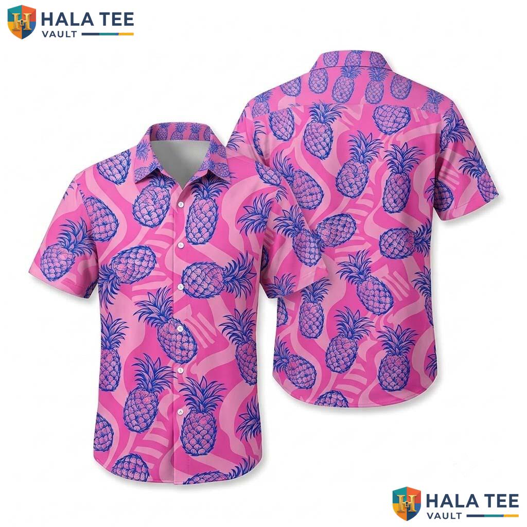 Pink Pineapple Mens Hawaiian Shirt Short Sleeve Casual Vacation Top