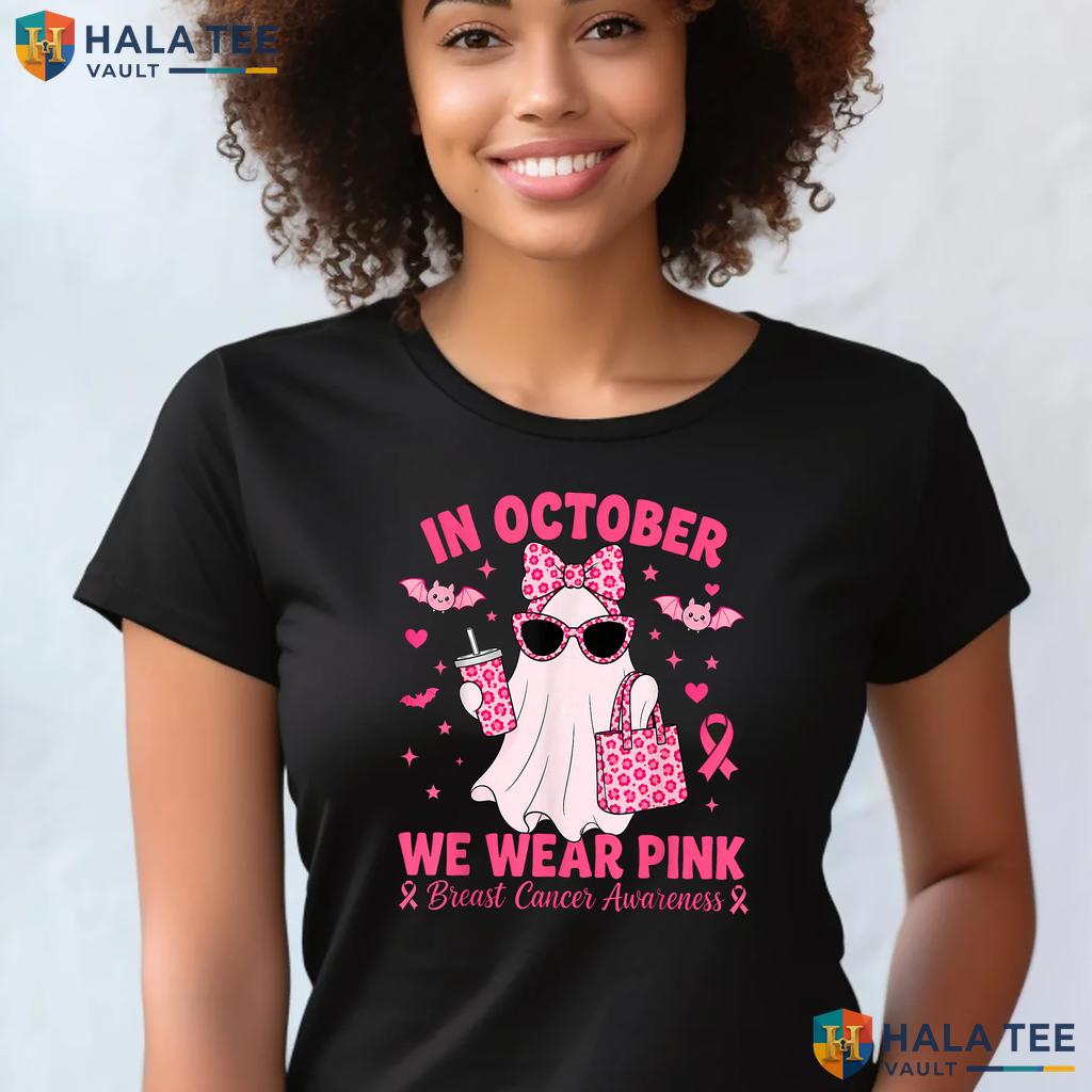 Pink Ribbon Boo Halloween Tee Breast Cancer Awareness Women Girls