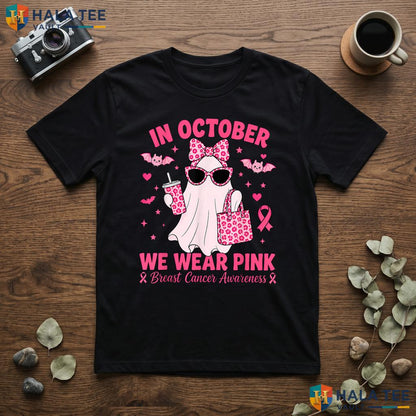 Pink Ribbon Boo Halloween Tee Breast Cancer Awareness Women Girls Adult
