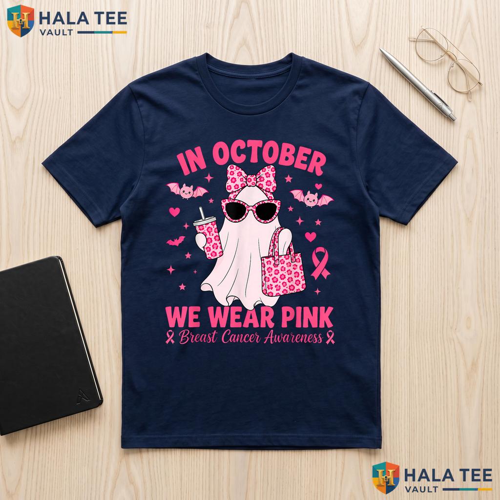 Pink Ribbon Boo Halloween Tee Breast Cancer Awareness Women Girls Adult