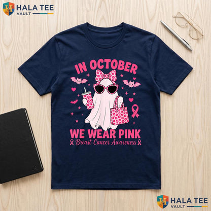 Pink Ribbon Boo Halloween Tee Breast Cancer Awareness Women Girls Adult