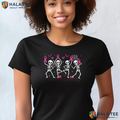 Pink Ribbon Breast Cancer Shirt Awareness Skeleton Womens Mens Kids