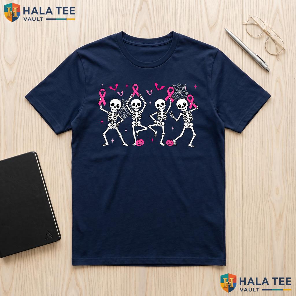 Pink Ribbon Breast Cancer Shirt Awareness Skeleton Womens Mens Kids Adult