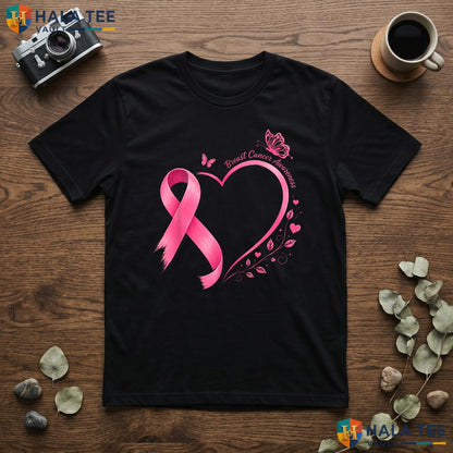 Pink Ribbon Heart Butterfly TShirt Breast Cancer Awareness Women Top Adult