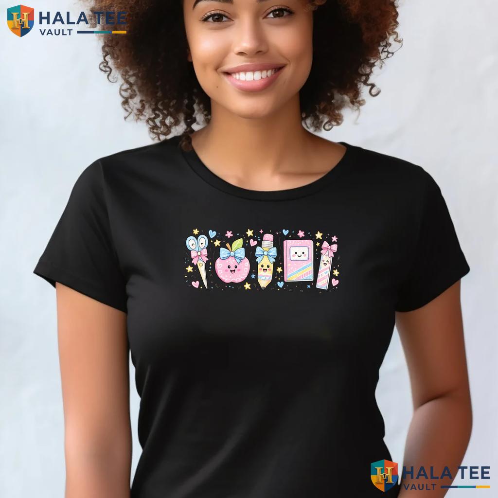 Pink School Doodle Teacher Shirt Be Kind Elementary Teacher Graphic Top Adult