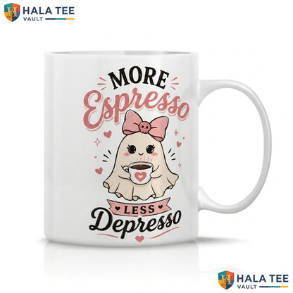 Pink Sleepy Ghost Halloween Cup Funny Mornings Are A Boo Ceramic Coffee Mug