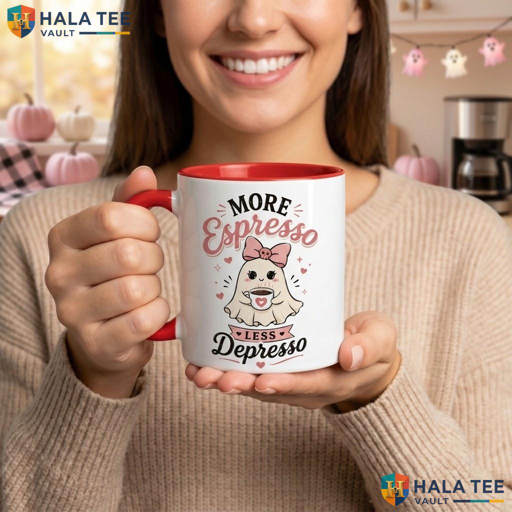 Pink Sleepy Ghost Halloween Camping Mug Funny Mornings Are A Boo Ceramic Coffee Mug