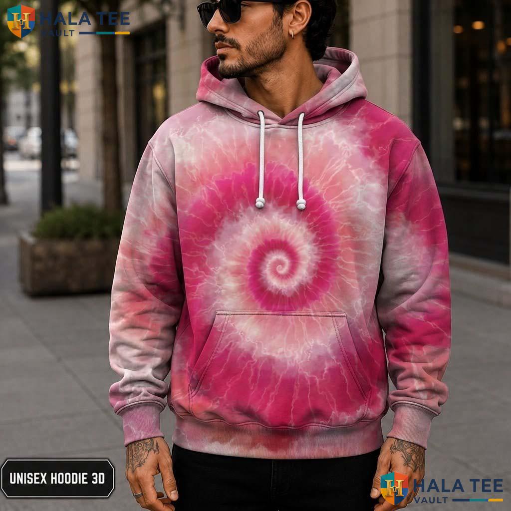 Pink White Tie Dye Hoodie Mens Unisex Rainbow Graphic Art Pullover Top 3D Printed Hoodie